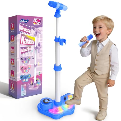 Dislocati Toys for 3-12 Year Old Boy Karaoke Machine 2 Microphones for Kids Boys Toys Age 3 4 5 6 7 8 9 10 11 Year Old Boys Birthday Gifts Bluetooth Speaker with Stand and LED Lights