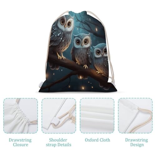 Canvas Drawstring Backpacks Owl on Tree Sports Gym Pull String Bags Lightweight for Men Women4