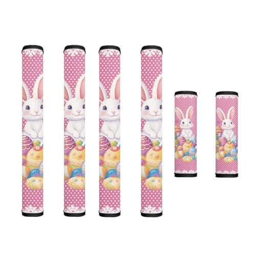 Image of Fridge Microwave Door Handle Covers Pack of 6 Waterproof Kitchen Electrical Appliances Handle Protector Easy Installation Kitchen Home Decor, White Bunny Rabbit Easter Egg Pink Dots Print
