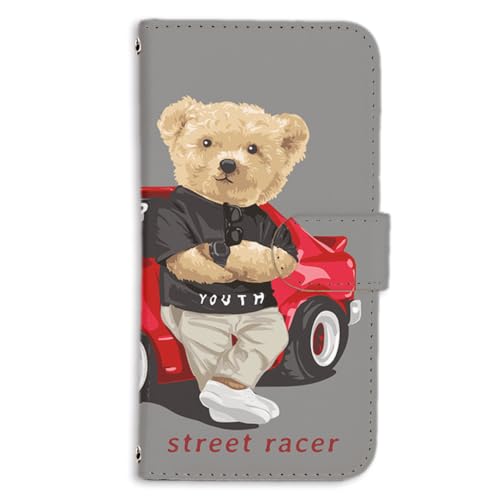 OPPO Reno 3A 用 レーシングベア テディベア レーサー グレー 手帳 スマホケース カードスロット リノ3aケース 耐衝撃性 携帯カバー ストラップホール bcbh04c
