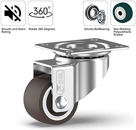 GBL Heavy Duty Castor Wheels + Screws - 25mm up to 40KG - Pack of 4 No Floor Marks Silent Caster for Furniture - Rubbered Trolley Wheels - Silver Castors