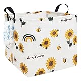 LANGYASHAN Square Storage Baskets Waterproof Canvas Children Laundry Nursery Hamper for Shelves Gift Baskets Toy Organizer Room Decor (Square Sunflower)