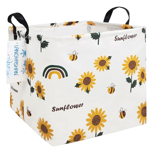 Image of Square Storage Baskets Children Shelves Gift Toy Organizer Room Sunflower | Laundry Hamper Collapse Canvas with Handles for Organizing Home Kitchen Children Toys Office Closet Shelf