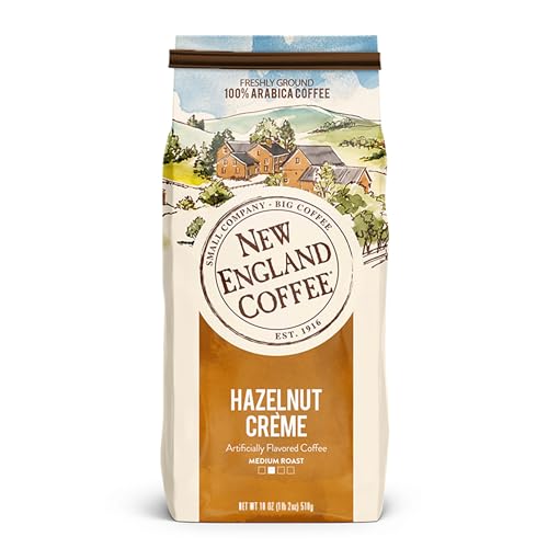 Image of New England Coffee Hazelnut Creme Medium Roast Ground Coffee, 18oz Bag (Pack of 4)