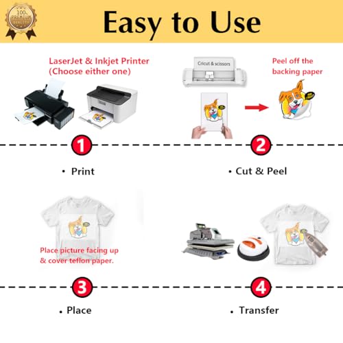 TransOurDream Tru-Heat Transfer Paper for Inkjet & Laserjet Printer (20 Sheets 8.5x11, 3.0) Printable HTV Heat Transfer Vinyl for T Shirts Iron on Transfers for Light Fabrics (TRANS-L3-1-20) - Thumbnail 2