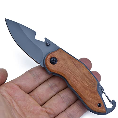 JPCRMOV Mini Messer Outdoor Klappmesser mit Schwanzschnalle, klein Taschenmesser Survival Messer EDC, Tragbar Schlüsselanhänger Camping Bushcraft Messer Rettungsmesser Zweihand Titanbeschichtung