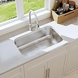 Blenzia 32 Inch Undermount Kitchen Sink 18 Gauge Stainless Steel Single Bowl Curved Shape Commercial Grade Satin Finish Sinks with Strainer 32' x 18' x 9'