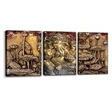 Pacimo 3 Pieces Canvas Wall Art Hindu God Ganesha Pictures Prints Elephant Sculpture Poster Home Decor Modern Artwork for Walls Paintings Wall Decor Stretch Framed Ready to Hang - 12'x16'x3