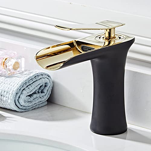 Robinet de bain cascade ergonomique fin de calcaire noir or