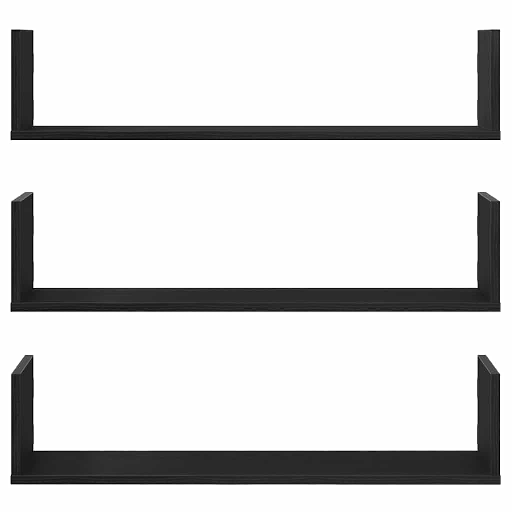 Estantes de pared 3 unidades roble negro 80 x 18 x 18 cm de aglomerado madera tecnológica estantes expositivos para interiores montaje en pared solución de almacenamiento estable y duradera