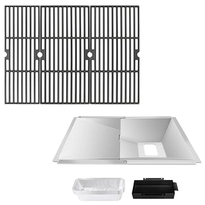 Uniflasy Grill Cooking Grates and Grease Tray for Charbroil Performance 463377017, 463347017, 463376018P2 463376117 463377117 4 Burner, Grill Parts for Charbroil 5 Burner 463347519 463347418 463342119