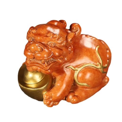 IUYIXWFP Pixiu-Reichtumsstatue aus massivem Kupfer – handbemalte Feng Shui-Tierfigur – Miniatur-Goldbarren-Ornament für Büro, Schreibtisch und Heimdekoration