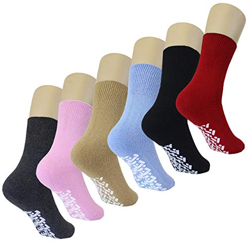Womens Non-Slip Medical Non-Binding Socks, Cotton With Rubber Gripper Bottom, Assorted Colors, Size 9-112