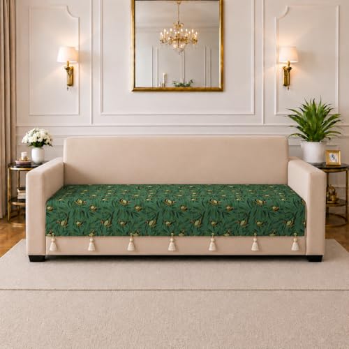 Image of STITCHNEST 'Eden Weaves Collection Series' 3 Seater Sofa Cover| Elegant Woven Fabric, Decorative Tassels, Washable & Durable for Modern Living