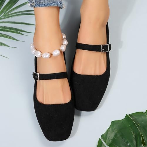 Mary Jane Flats for Women Dressy Comfortable Square Toe Ballet Low Heels Slip On Dress Shoes with Adjustable Buckle Strap Womens Retro Wedding Party Business Casual Ballerina Shoes2