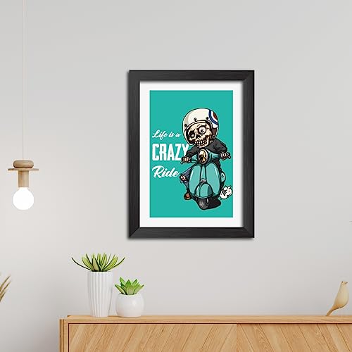 Image of TenorArts Motorcycle Riding Posters Photo Frame Bikers Bullet Rider Motivational Quotes Laminated Poster Framed Painting with Matt Finish Frames (9inches x 12inches) (Life is Crazy)