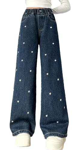 Pantalones de mezclilla vintage con cintura elástica estampada Y2K juvenil