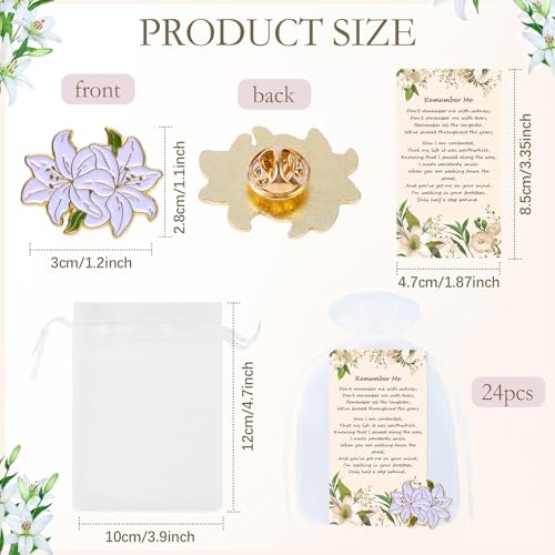 Image of Funeral Favors for Guest Memorial Pins Celebration of Life Decorations Lapel Pin Brooches Poem Cards White Organza Bags Gift Bag for Who Loss Loved One