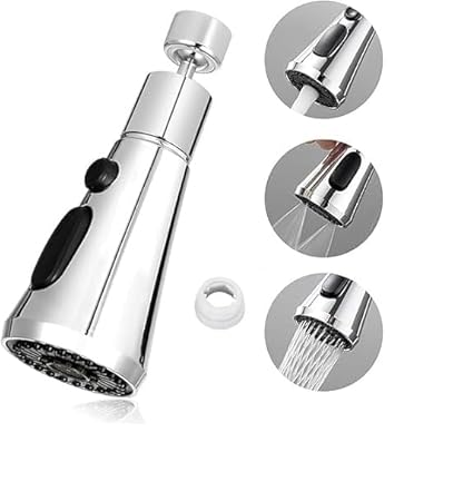 Kruvad 3 Flow Faucet Aerator Sink Shower Water Sprayer, and Swivel Sprayer Nozzle Pull Out Hose Spout Extender Tap Extension Faucets Shower, Universal 3-Function Down Attachment for Spray Big Angle