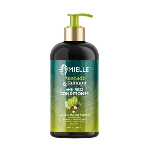 Mielle Organics Avocado & Tamanu Anti Frizz Conditioner for Women & Men - Detangling Moisturizing & Smoothing Treatment - Frizz Control Detangler for Textured & Dry Hair - Prep for Styling 12floz