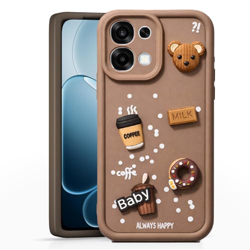 Image of Bintage CASE Cute Fun Taddy Cartoon 3D Ball Bear Milk Cake Coffee Silicon Case Full Body & Camera Protection Back Cover Compatible for Oppo F31 5G - Brown