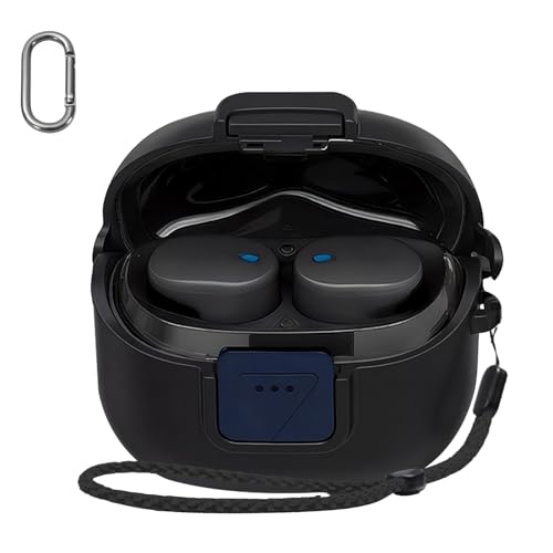 For JBL Tune Buds 2 �P�[�X �J�o�[ �yHUKWIMO�z �J���r�i�t��+�X�g���b�v�t�� �ϏՌ� �h�� �h�o �����[�d�\ �S�ʕی� �L�Y�h�~ JBL Tune Buds 2 �Ή� [�u���b�N ��]