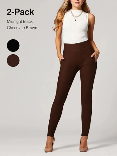 Conceited 2-Pack Stretch Slacks for Women - Wear to Work - Slim Leg Dress Pants with Pockets - Black, Brown - (X-Large)2