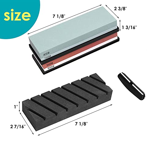 Hosom Whetstone Knife Sharpener Kit, 400/1000 3000/8000 Japanese Sharpening Stone, Wet Stone For Sharpening Kitchen Knives With Non-Slip Bamboo Base, Flatting Stone And Angle Guide #TOP2