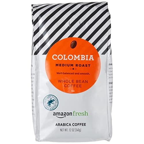 Amazon Fresh Colombia Whole Bean Coffee, Medium Roast, 12 Ounce
