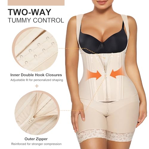 Image of SHAPERX Fajas Colombianas Shapewear for Women Tummy Control Body Shaper Postpartum Butt Lifter with Zipper and Hooks