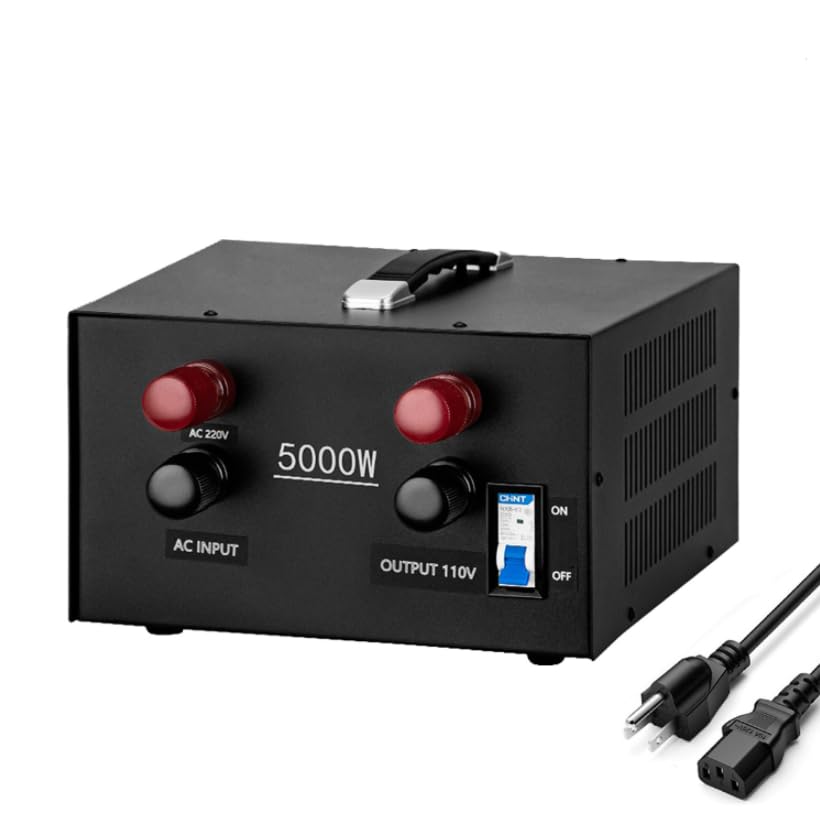 220v to 110v travel voltage converter: international universal voltage converter us to europe power strip plug transformer step down outlet converters for european uk eu (5000w)