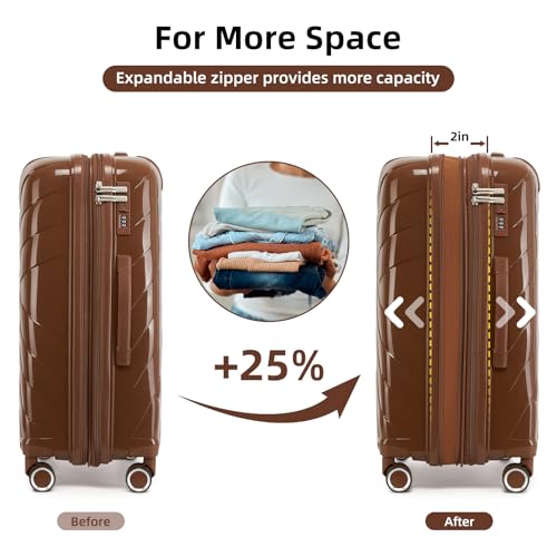 Image of 6 Piece Luggage Set Carry on Suitcase with Spinner Wheels, Expandable Hardshell Luggage PP Lightweight Suitcase Set for Women(32 /28 /24 /20in Mocha)