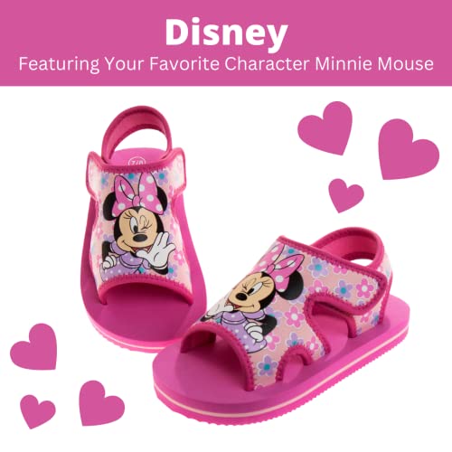 Disney Kids Minnie Mouse Sandal Water Shoes - Minnie Open Toe Slide Adjustable Strap Sandals for Girls - Pink (Size2