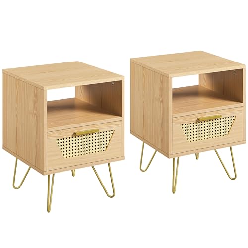 Yaheetech 2er Set Nachtttisch Rattan-Design Beistelltisch mit 1...