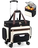 Amythe Rolling Teacher Tote Bag with Accordion File Organizer, 5-Wheel 15.6' Laptop Briefcase with Lunch Box, Wheeled Work Bag for Business, Office, Craft-Black