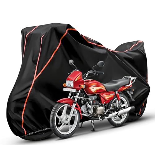 Image of Waterproof Bike Body Cover Compatible with Hero Splendor Dustproof Scratchproof - Motorcycle Cover for Two Wheeler, Outdoor Full Cover with UV, Duty, Rain Protection (Black & Red)