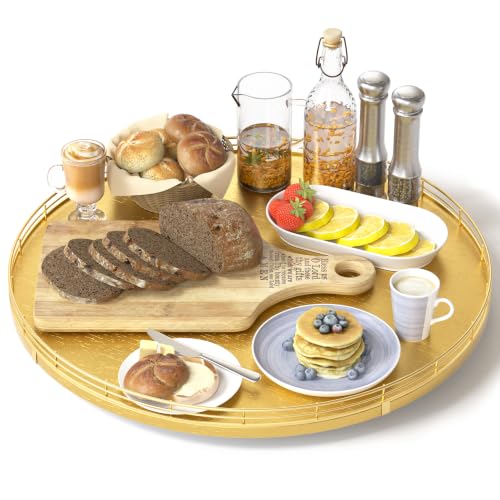 Image of Oroyutor 16-Inch Oak Lazy Susan Organizer with Gold Metal Rail