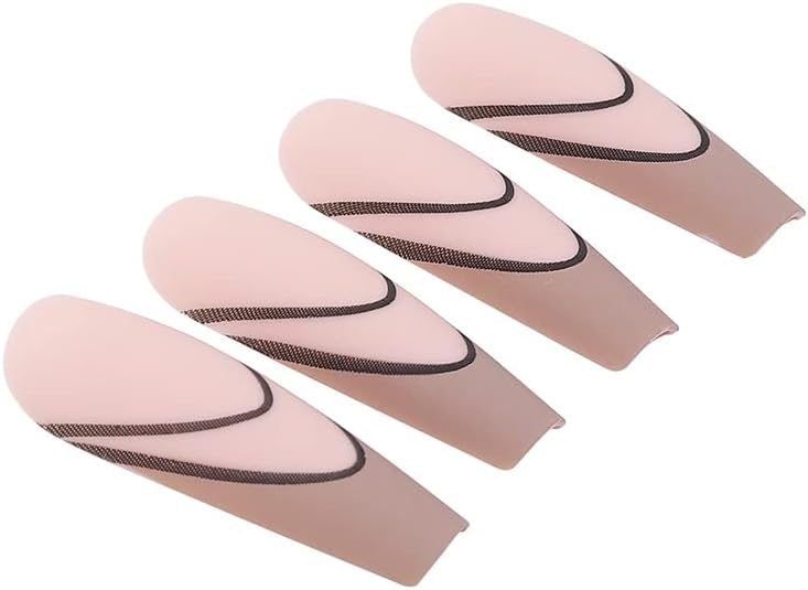 Vatocu Coffin Glossy False Nails Long Pink Fake Nails Flame Tai Chi Press on Nails Black White Full Cover Ballerina Acrylic Stick on Nails for Women and Girls (24 pcs) (Black 4) - Image 5