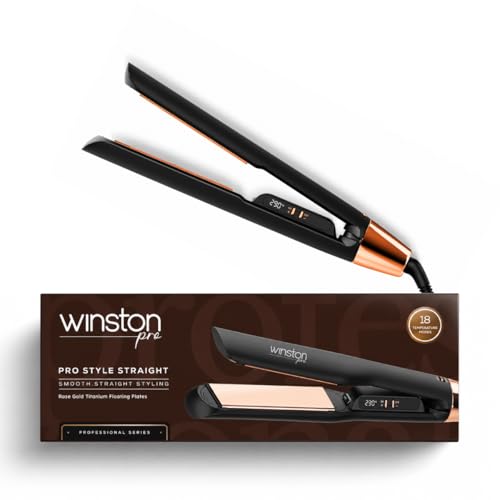 Image of Winston Pro Style Hair Straightener with Rose Gold Titanium Floating Plates, Smart Temperature Display, 3 Heat Modes, 40mm Wide Plates, 360 Swivel Cord & Auto Shut-Off for Women & Men