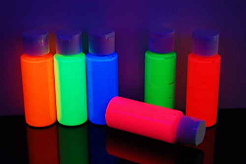DirectGlow 2oz UV Blacklight Reactive Fluorescent Acrylic Paints (6 Color Neon Assortment)