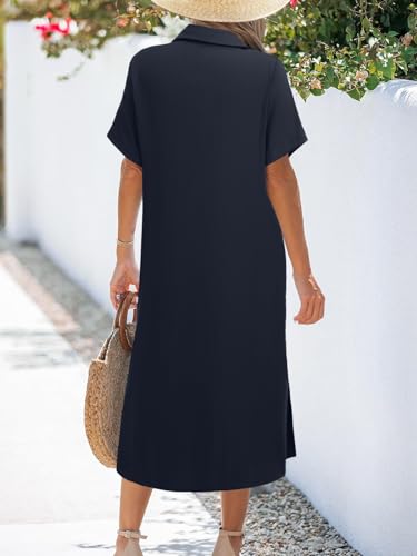 Image of Zeagoo Women Dresses Summer Casual Short Sleeve Button Down Shirt Dresses 2026 Beach Cover Up with Pockets
