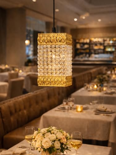 Image of Modern Crystal Pendant Light | Gold Hanging Ceiling Lamp with Crystal Beads | Luxury Decorative Chandelier Light for Living Room, Bedroom, Dining Area (Regal Crystal Tower)