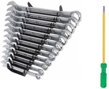 JMD Combo Of Double Sided Combination Wrench (Pack of 12) Spanner Set And Long Screwdriver Long Handle Screwdriver Hand Tool Kit (13 Tools)