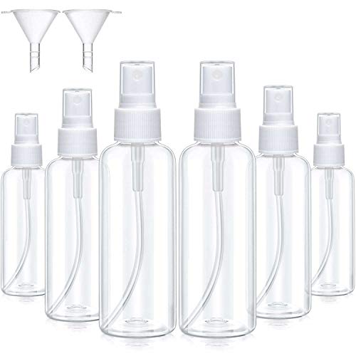 6 Pieces Mist Spray Bottles Refillable Fine Mist Sprayer Transparent Plastic Mist Bottle with Funnels for Travel, 100 ml