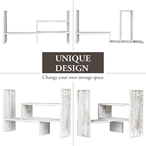 Mygift TB-OFC0088WHTWS Adjustable Whitewashed Solid Wood Desktop Storage Organizer Display Shelf Book Rack, Office Desk Bookshelf thumb #5