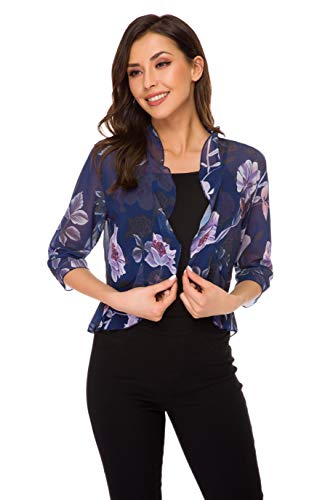 Image of Women's Open Front Cropped Cardigan 3 /4 Sleeve Casual Shrugs Jacket Draped Ruffles Bolero Cardigan