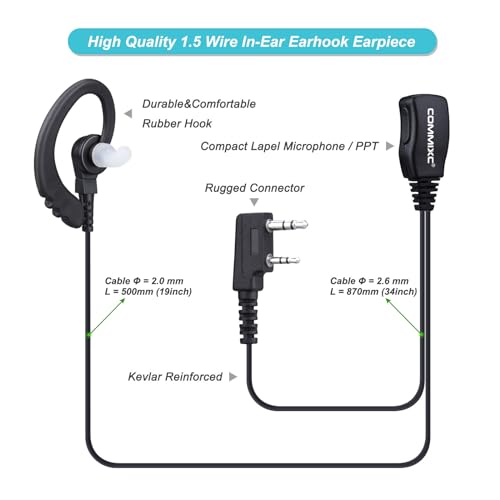 Auriculares walkie talkie de 2 pines con micro PTT paquete de 2 compatibles con Kenwood y Baofeng 3