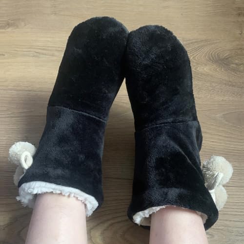 PENINSULA LOVE Women Soft Fleece Boot Slippers Fuzzy Warm Indoor House Slippers Plush Lining Non-slip Bootie with Pom Poms3