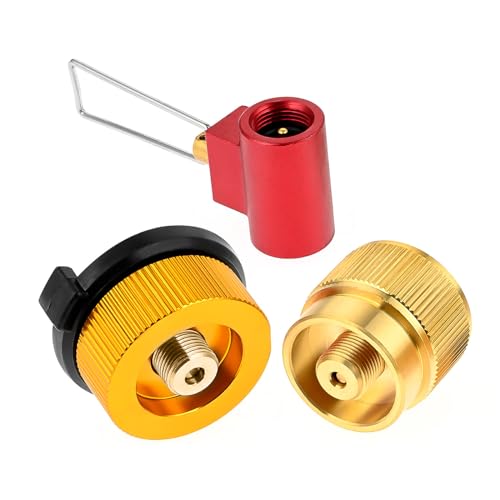 PETCHOR 3 PCS Camping Stove Gas Tank Adapter EN417 Set, Burners Gas Refill Adapters, Valve Fuel Canister Shifter