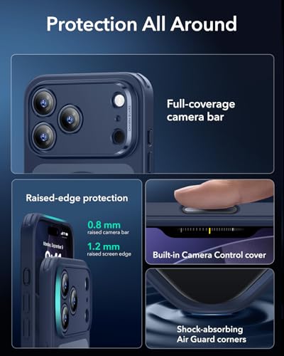 Image of ESR for iPhone 17 Pro Max Case, Camera Control Cover, Compatible with MagSafe Accessories, TPU, Military-Grade Drop Protection, Shock-Absorbing Air Guard Corners, Hybrid Series, Frosted Blue